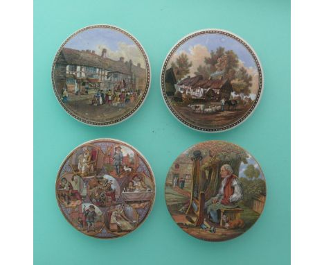 Shakespeare’s Exterior (226) Anne Hathaway (228) Seven Ages (230) and Il Penseroso (235) (4).(potlid, pot lid, Prattware, Sta
