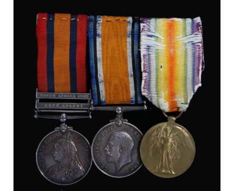 Boer War/First World War group of medals, Queens South Africa Medal with clasps 'Cape Colony' and 'South Africa 1902' (6169 P