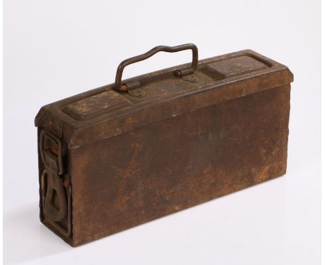Second World War German MG34/42 ammunition can, remains of sand coloured paint to exterior, together with a quantity of post 