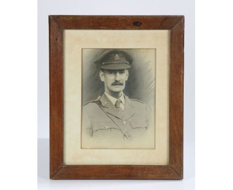 Framed First World War pencil drawing of a British Officer of the Norfolk Yeomanry (Kings Own Royal Regiment), in Service Dre