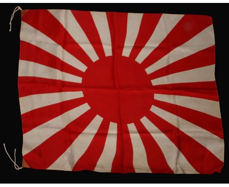 Scarce Second World War Japanese Rising Sun flag (Kyokujitsu-ki) silk constuction, leather reinforcing tabs to fly corners, o