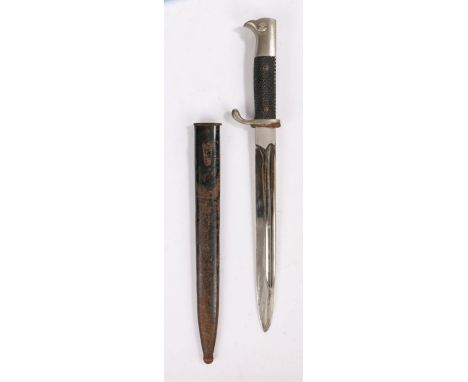 German 1939 pattern dress bayonet, nickel plated blade, crossguard and pommel, with black plastic grips, held in steel scabba