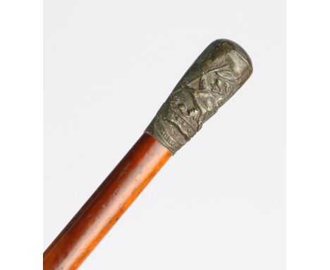First World War period walking out cane to the Duke of Wellingtons Regiment (West Riding), white metal top with regimental ba