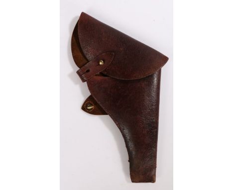 First World War British Leather Webley service revolver holster, well worn, illegible writing in pencil to interior