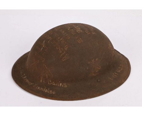 First World War US M1917 Steel Helmet, painted inscriptions to the U.S. 77th Infantry Division and various Artillery units in