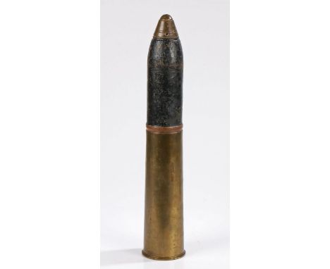 First World War British 18 Pdr Shell, projectile and fuze, base of case date 7/16, projectile scarce unfired HE example, fuze