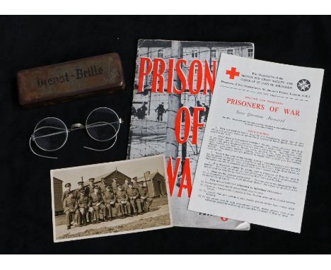 Second World War German military issue eye glasses, issued to British Prisoner of War R.F. Smith on 27th June 1942, the steel