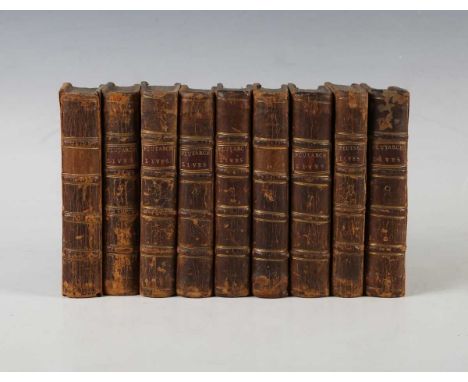 PLUTARCH. Plutarch’s Lives… translated from the Greek. London: J. and R. Tonson, 1749. 9 vols., 12mo (122 x 74mm.) Engraved p