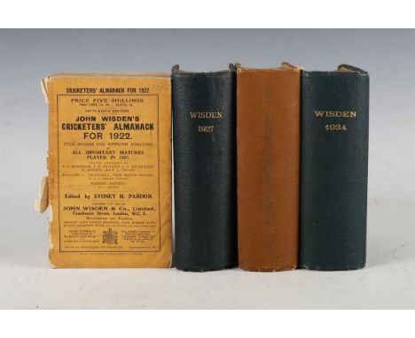 WISDEN, John (publisher). Cricketers’ Almanack. London: John Wisden and Co., 1922-1934. 4 vols., 8vo (158 x 93mm.) Advertisem