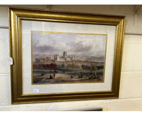 Framed etching view of Durham Cathedral 