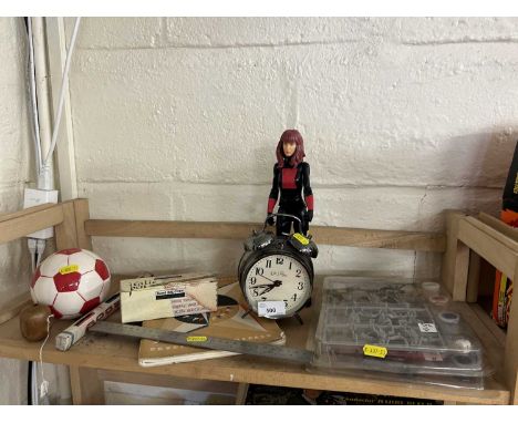 Mixed lot to include alarm clock, model figurines, marbles and other items