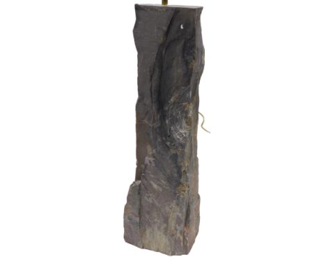A slate and brass table lamp, 74cm high to the top of the fitting. WARNING! This lot contains untested or unsafe electrical i