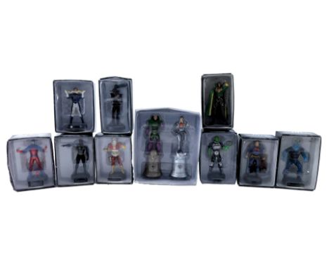 A group of DC Comics painted metal figures, to include Superman, Black Lightning, Blue Devil, Dead Shot, etc., boxed.