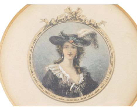 A small coloured portrait engraving of a lady, indistinctly signed, in gilt frame, 18cm x 17cm overall. 