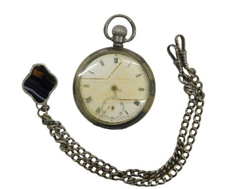 A George V gentleman's silver cased pocket watch, open face, keyless wind, circular enamel dial bearing Roman numerals, subsi