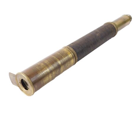 An early 20thC brass two drawer telescope, woven sides, lens cover, no maker's name, 44cm long.