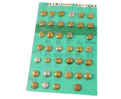 A collection of army buttons, representing The Grenadier Guards, The Canadian Mountain Rifles, The Light Cavalry, The Indian 