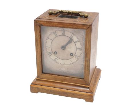 A late 19thC French carriage clock, in rosewood and marquetry case, the engine turned silvered dial signed A Scott a' Paris, 