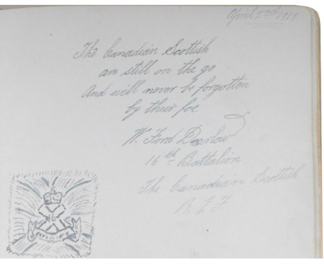 A mid 20thC autograph album, containing various poems, some pencil and pen sketches to include a sketch of Kiltie depicting a