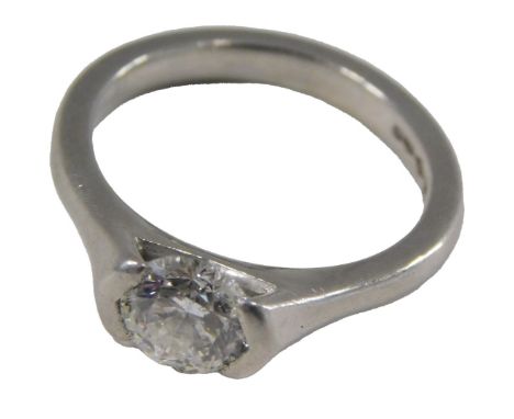 A platinum and diamond solitaire ring, the brilliant cut stone in a claw setting, approximately 1ct, stamped 950, size K, 6.3