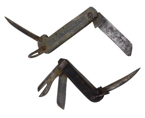 A Royal Navy pocket knife, with cast aluminium grips, flat blade and marlin spike, no dates or makers mark, also a British Ar