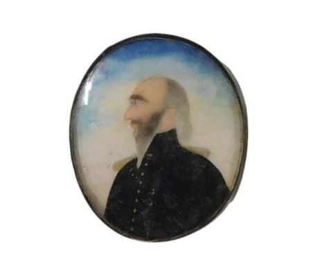 A 19thC Colonial oval portrait miniature, titled to paper "Comm in Chief ? by a Lugger for Toby", depicting a gentleman with 