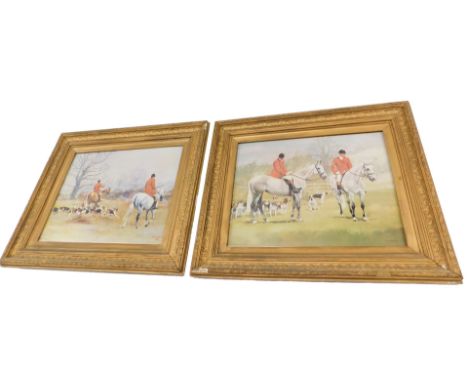 After RP Reynolds. Hunting scenes, a pair, 40cm x 49cm, in gilt frames.