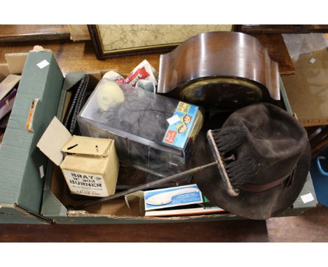 2 x boxes of mixed general collectibles to include pair of plated candle sticks mixed ceramics and vintage mantel clock.