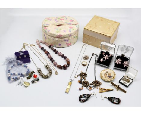 Selection of Costume Jewellery, Silver Jewellery, a pair of Unmarked Yellow Metal Butterfly Studs, a pair of 10k White Gold E