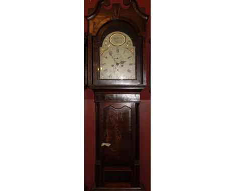 A George III oak and mahogany longcase clock with conch shell wooden inlay to the door. Associated 8-day key wound striking m