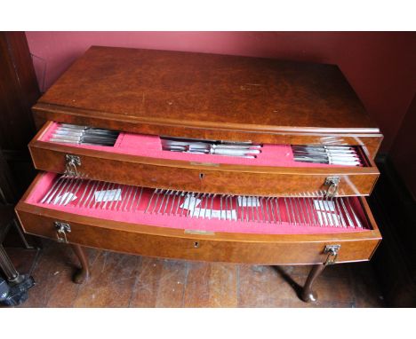 Complete 172-piece Elkington & Co Sterling Silver Canteen Cutlery Set with Walnut 2 draw Cutlery Cabinet. To consist of; 1x S