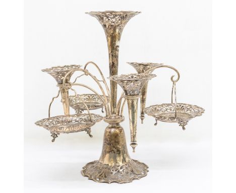 Edwardian Walker & Hall Sterling Silver Hallmarked Epergne Table Centre-piece All of the pieces are hallmarked with the Crown