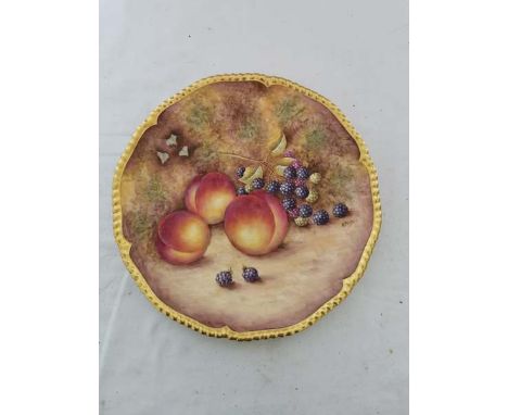A Royal Worcester hand painted fruit plate signed R Price. 25cm in diameter. (1)