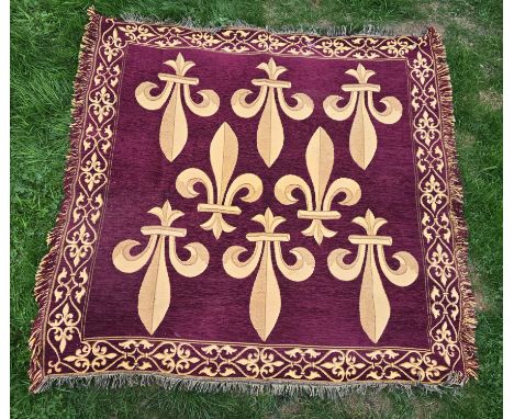 A Burgundy & Gold Fleur-de-lis tapestry / wall hanging. English Heritage. Gold fleur-de-lis on a red chenille background with