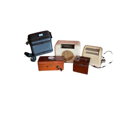 A Bush radio in cream bakelite case, a Sebell radio, a bakelite speaker, an early 20th century Improved Magnetic Indicator an