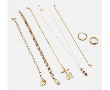 A selection of 9ct Gold Jewellery.  To include four 9ct Gold Bracelets. One of them is a 9ct Gold Cubic Zirconia Heart T-Bar 