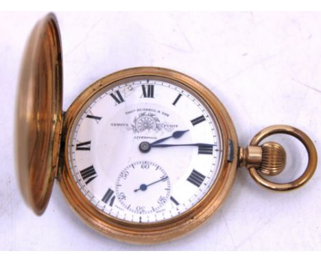 Thomas Russell &amp; Son Liverpool Gold Plated Full Hunter Pocket Watch&nbsp; The Pocket Watch is hallmarked on the inside of