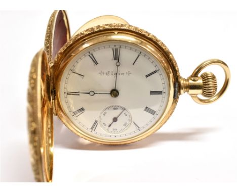ELGIN NATL. WATCH CO. U.S.A., A LATE 19TH CENTURY 14K HUNTER CASED KEYLESS FOB WATCH CIRCA 1896, NO.6797266, 16 jewel 'Safety