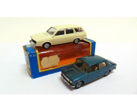 TWO DIECAST MODEL CARS  comprising a Mebetoys No.A-16, Fiat 124, metallic blue-green, near mint, unboxed; and Solido No.22, R
