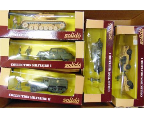 TEN SOLIDO MODEL MILITARY VEHICLES  most mint or near mint (unchecked for self-fit residual parts), each boxed. 