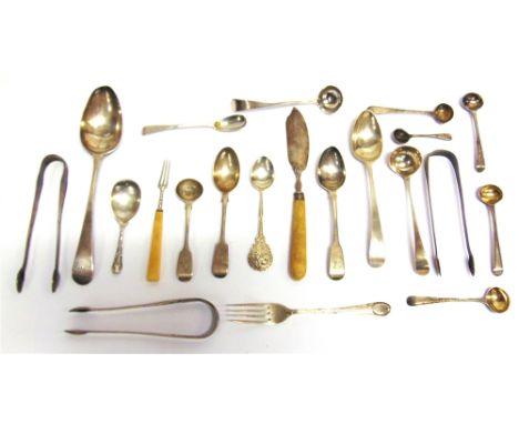  A COLLECTION OF GEORGE III AND LATER SILVER FLATWARE, INCLUDING A 'BOTTOM MARKED' TABLE SPOON  London circa 1770 by Thomas a