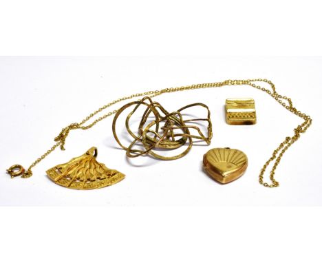 THREE CHARMS OR PENDANTS AND OTHER ITEMS INCLUDING A 9CT GOLD TYPEWRITER CHARM comprising; a 9ct gold travelling typewriter, 