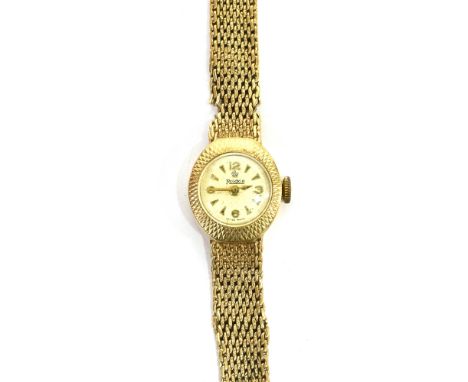 ROIDOR, A LADY'S 9CT GOLD ROUND BRACELET WATCH, circa 1964 cream dial with arrow-head numerals and Arabic quarters, tonneau-s