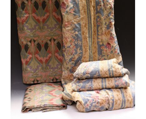 Textiles - a pair of Liberty Ianthe design curtains, 190cm drop x 125cm; a pair of Warwick Iona pattern curtains; another pai