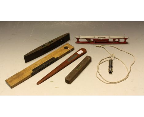 An ARP whistle; a shoe horn, from the teak of HMS Champion; a J Rabone &amp; Sons spirit level; others similar (6)