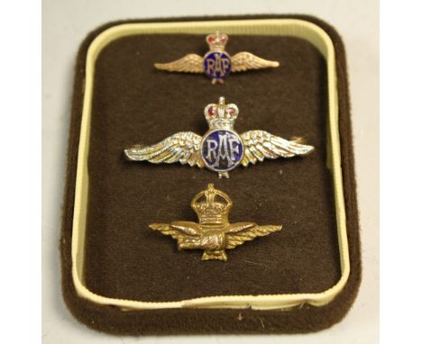 An enamel RAF sweetheart brooch; another, similar; a gilt brooch, as an eagle and crown (3)