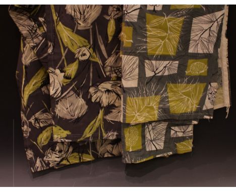 Textiles - 1950's Bark cloth curtains, abstract and floral