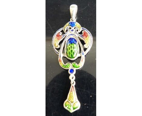An Art Nouveau style silver and enamel pendant, 5.2cm (excluding bale)