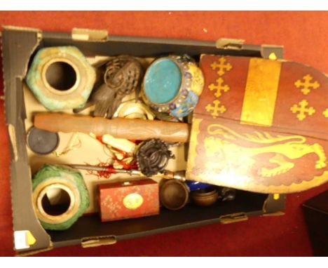 A collection of Asian items to include a Chinese cloisonne enamel decorated vase of lobed form, together with a pair of Chine