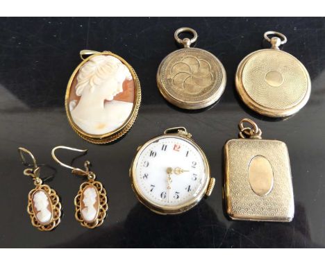 A lady's 9ct gold cased wristwatch, having manual wind movement and later pendant fob, 17g, dia.2.5cm; together with assorted